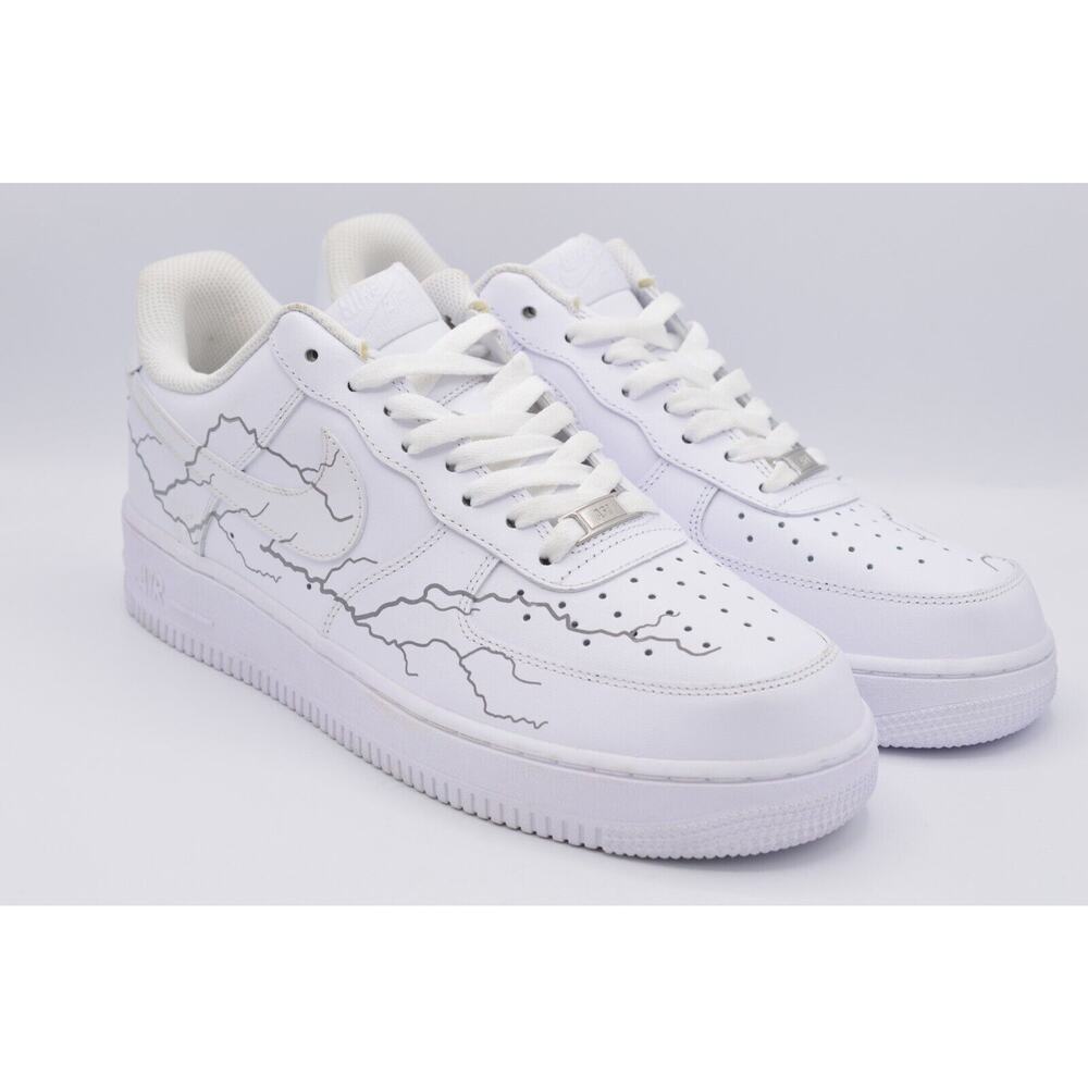Nike Air Force 1 AF1 NEW Design White Reflective Lightning Custom Shoes 10.5